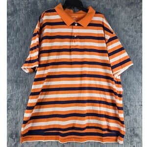 St Johns Bay Mens XXL Polo Shirt Orange Navy Blue White Striped Cotton Casual